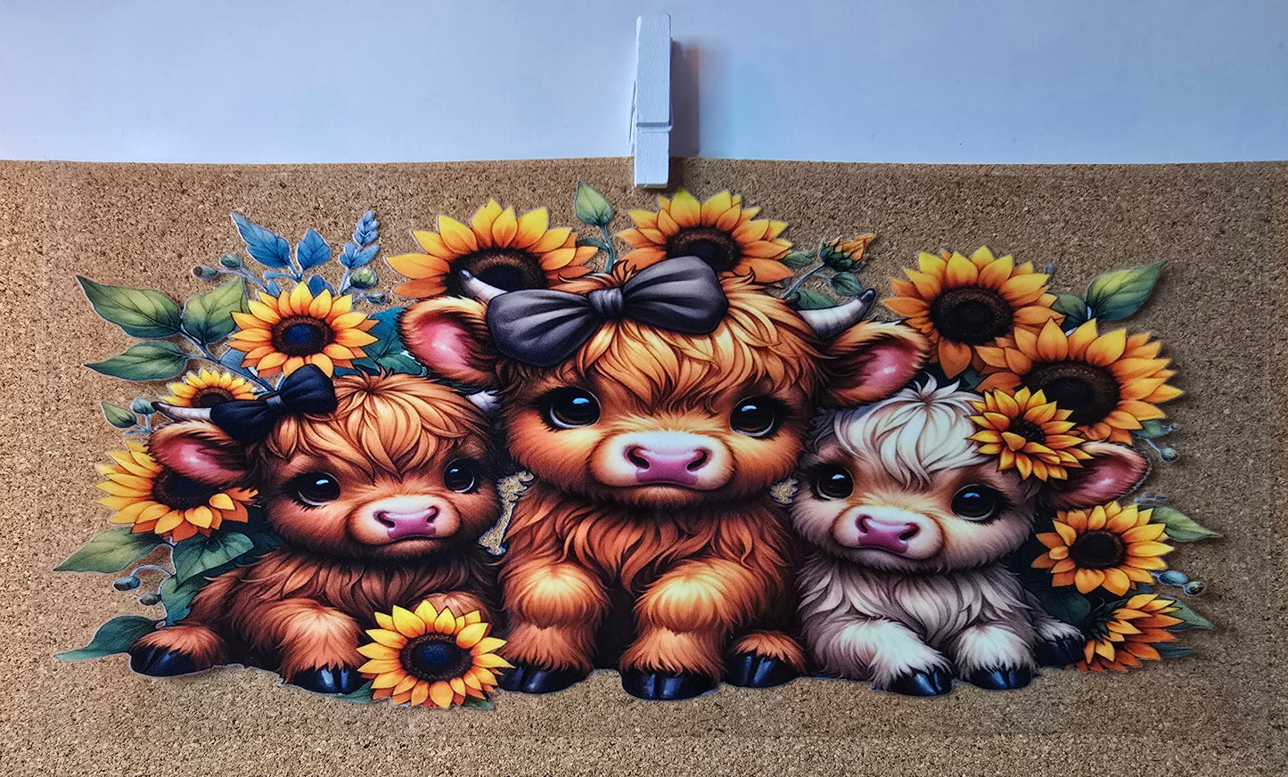 Cow with sunflowers